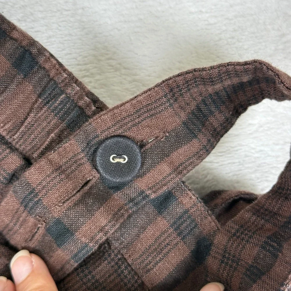 Everlane Brown Plaid Linen Button Front Sleeveless Jumpsuit Size 2 Dark Academia